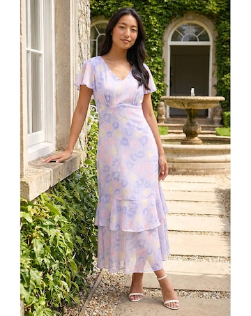 Roman Petite Floral Frill Midi Dress
