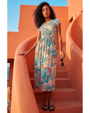 Roman Paisley  Short Sleeve Midi Dress