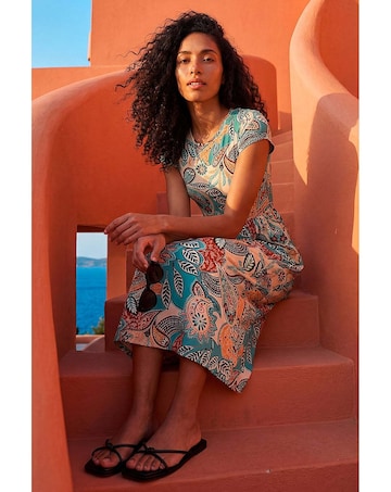 Roman Paisley  Short Sleeve Midi Dress