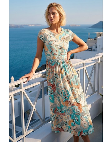 Roman Paisley Short Sleeve Midi Dress