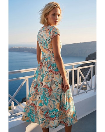 Roman Paisley  Short Sleeve Midi Dress