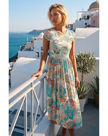 Roman Paisley  Short Sleeve Midi Dress