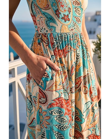 Roman Paisley  Short Sleeve Midi Dress