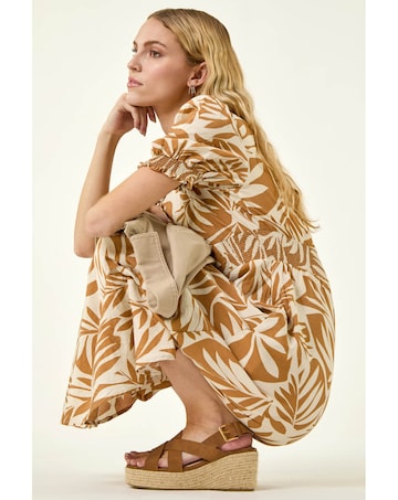 Roman Abstract Print Button Midi Dress