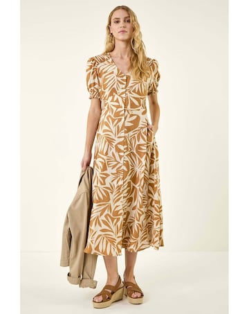 Roman Abstract Print Button Midi Dress