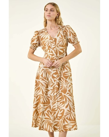 Roman Abstract Print Button Midi Dress