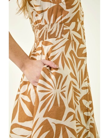 Roman Abstract Print Button Midi Dress