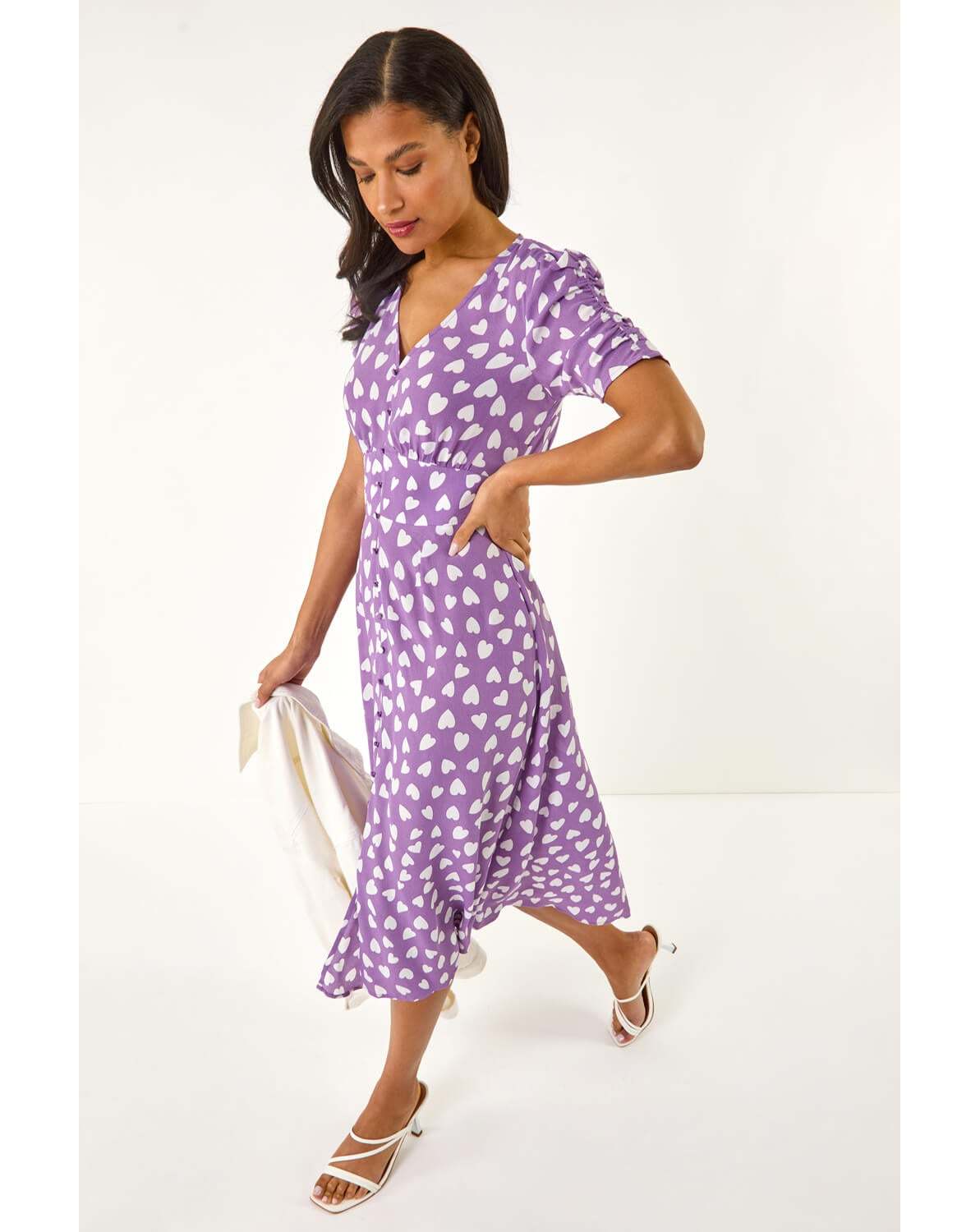 New In - Roman Heart Print Ruched Midi Dress