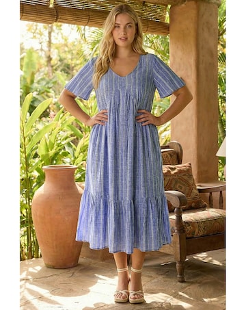 Roman Curve Stripe Print Midi Dress