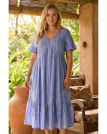 Roman Curve Stripe Print Midi Dress