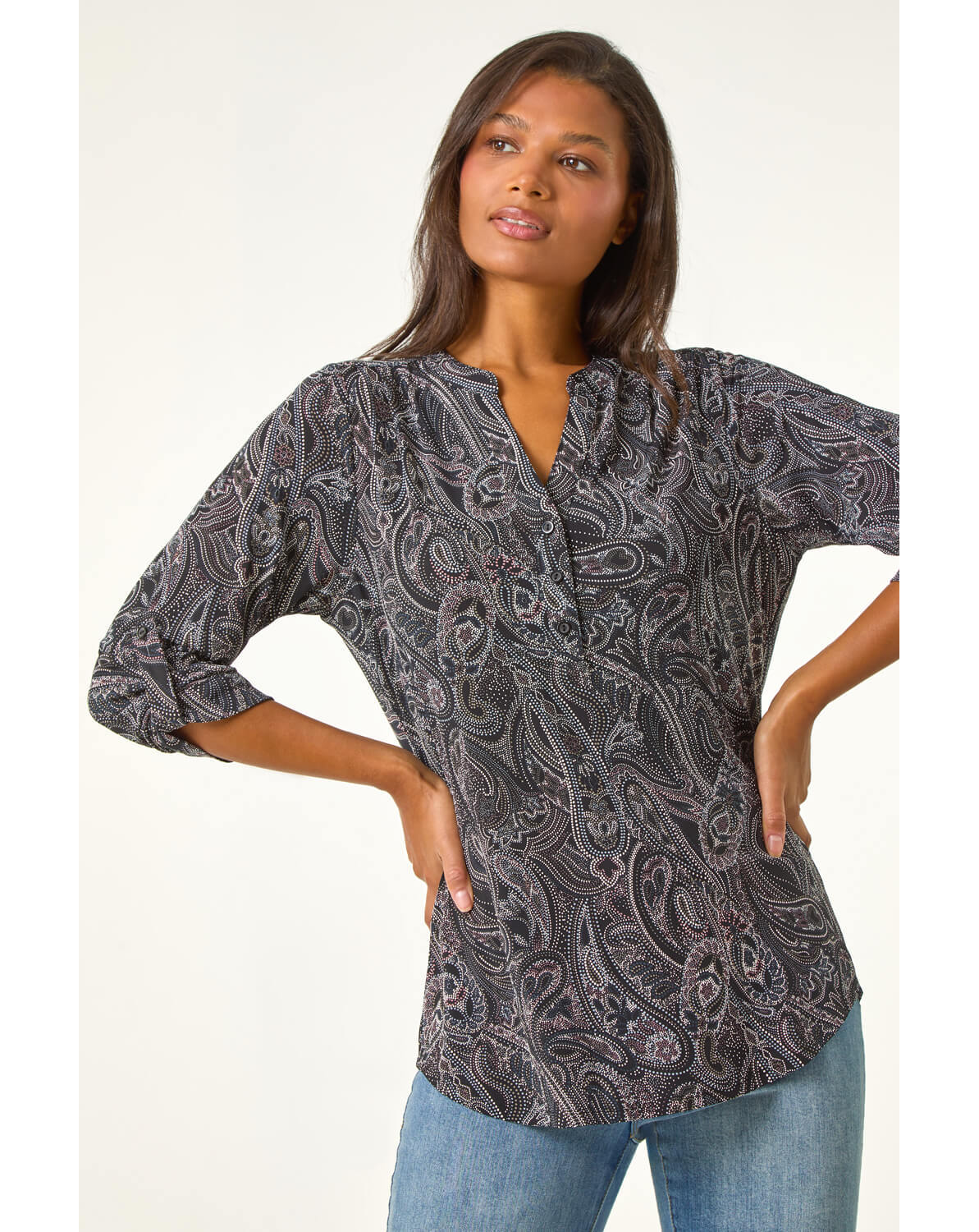 New In - Roman Textured Paisley Stretch Blouse