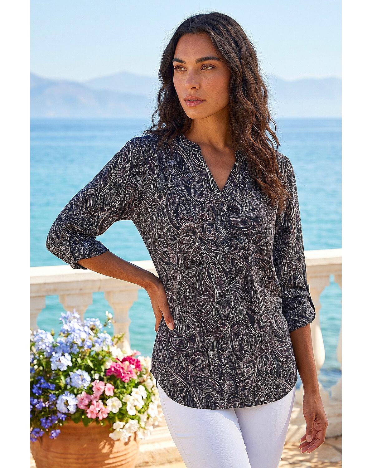 Roman Textured Paisley Stretch Blouse