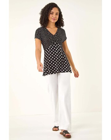 Roman Contrast Polka Dot Gathered Top