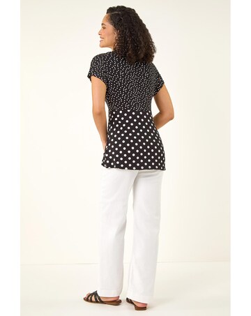 Roman Contrast Polka Dot Gathered Top