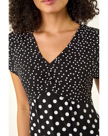 Roman Contrast Polka Dot Gathered Top