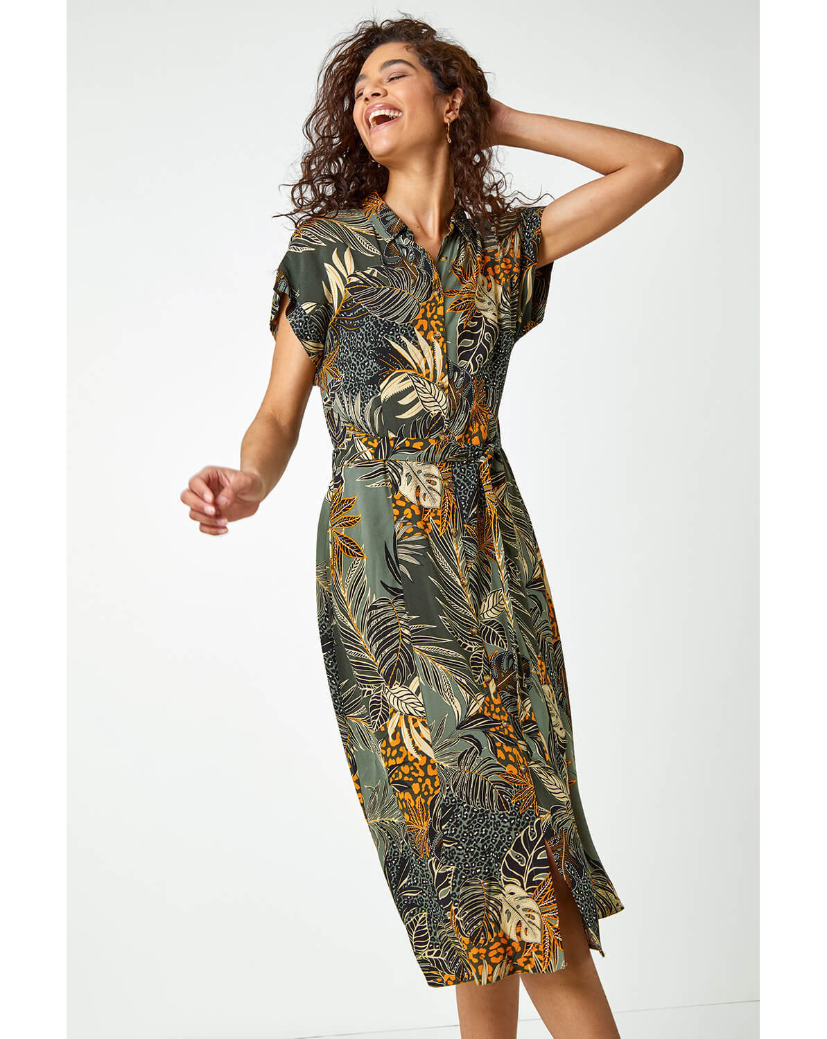 New In - Roman Tropical Leaf Print Shirt Dress