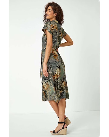 Roman Tropical Leaf Print Shirt Dress