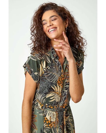 Roman Tropical Leaf Print Shirt Dress