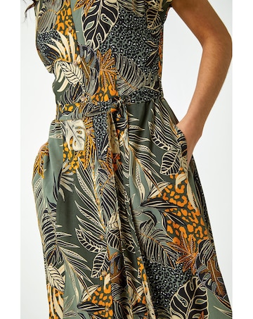 Roman Tropical Leaf Print Shirt Dress