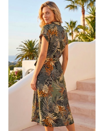 Roman Tropical Leaf Print Shirt Dress