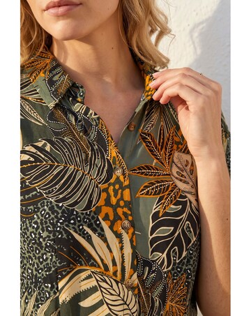 Roman Tropical Leaf Print Shirt Dress
