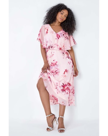 Roman Petite Floral Chiffon Midi Dress