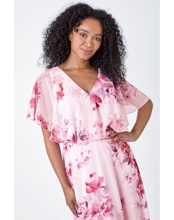 Roman Petite Floral Chiffon Midi Dress