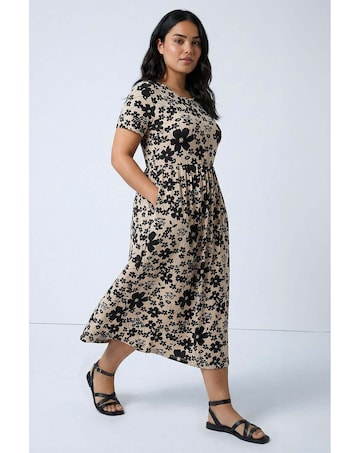 Roman Curve Floral Pocket Midi Dress