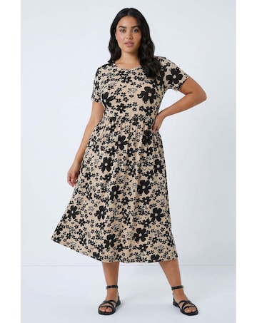 Roman Curve Floral Pocket Midi Dress