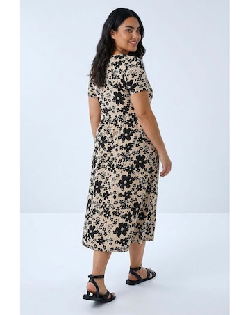Roman Curve Floral Pocket Midi Dress