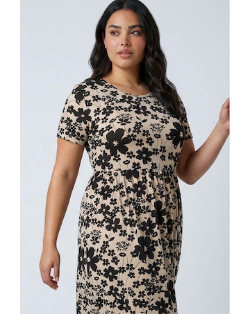 Roman Curve Floral Pocket Midi Dress