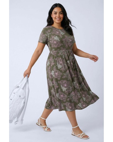 Roman Curve Floral Gathered Midi Dress