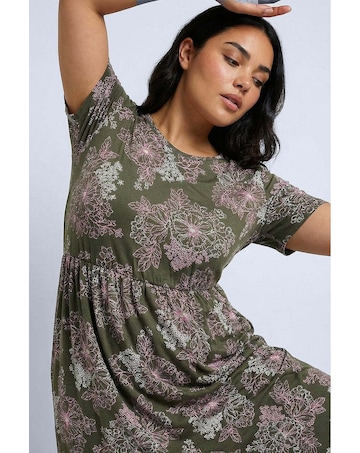 Roman Curve Floral Gathered Midi Dress