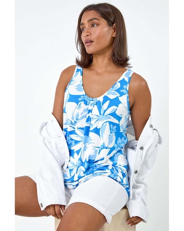 Roman Floral Print Stretch V-Neck Vest