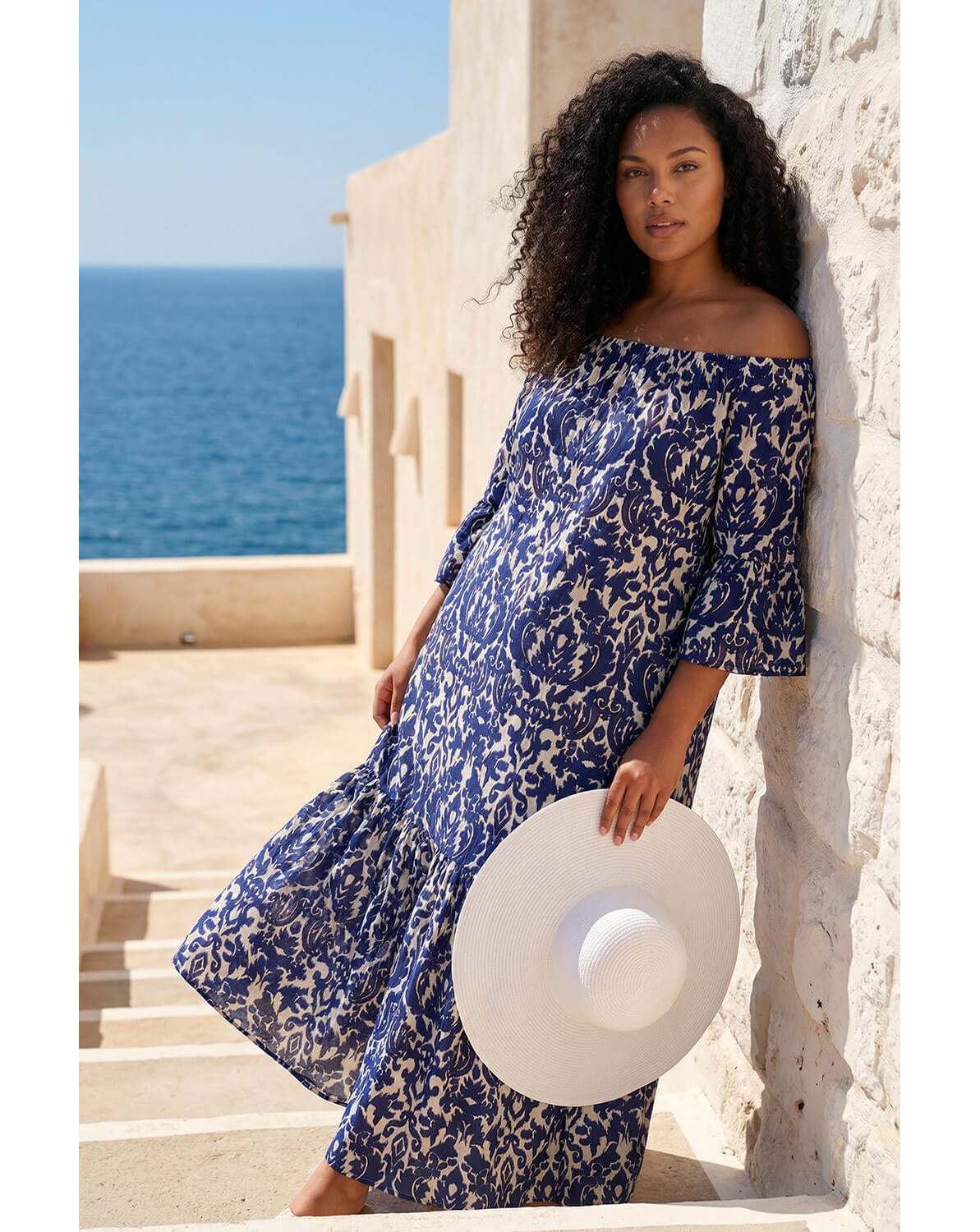 New In - Roman Curve Printed Bardot Maxi Dress