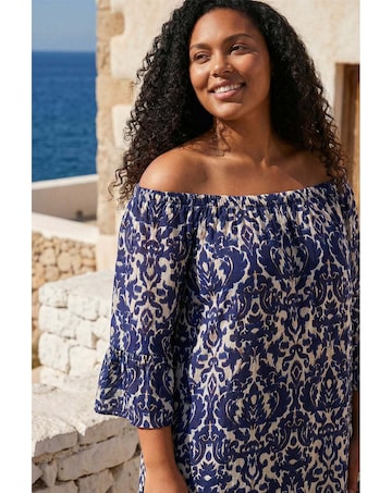 Roman Curve Printed Bardot Maxi Dress