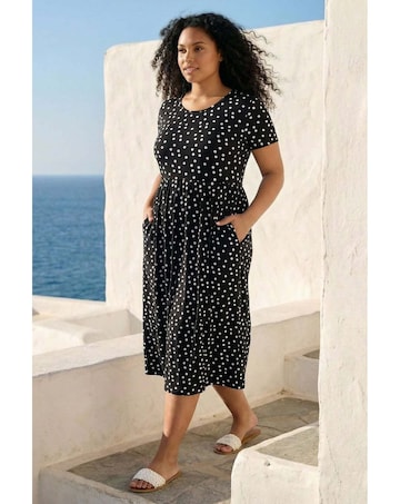 Roman Curve Polka Gathered Waist Dress