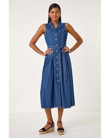 Roman Denim Button Through Midi Dress