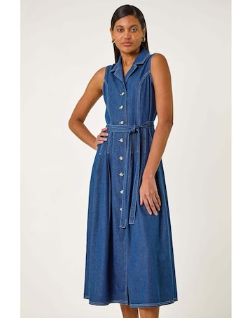 Roman Denim Button Through Midi Dress