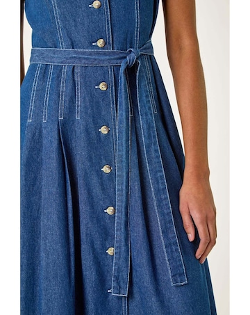 Roman Denim Button Through Midi Dress