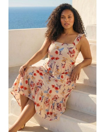 Roman Curve Floral Strap Midi Dress