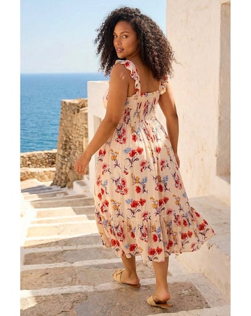Roman Curve Floral Strap Midi Dress