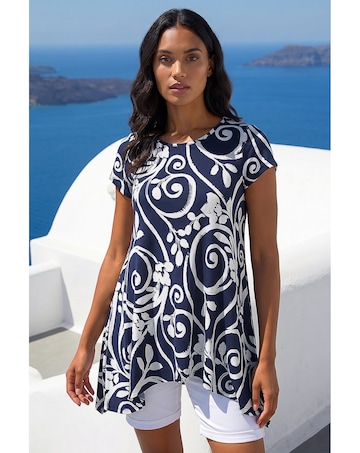 Roman Floral Print Hanky Hem Tunic Top