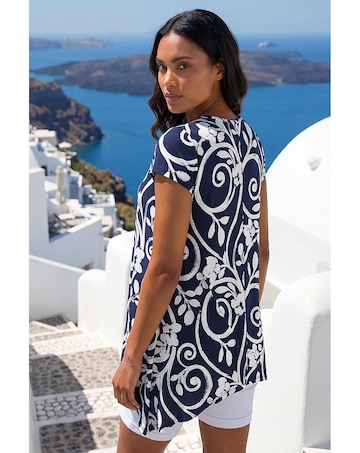 Roman Floral Print Hanky Hem Tunic Top