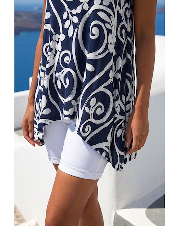 Roman Floral Print Hanky Hem Tunic Top