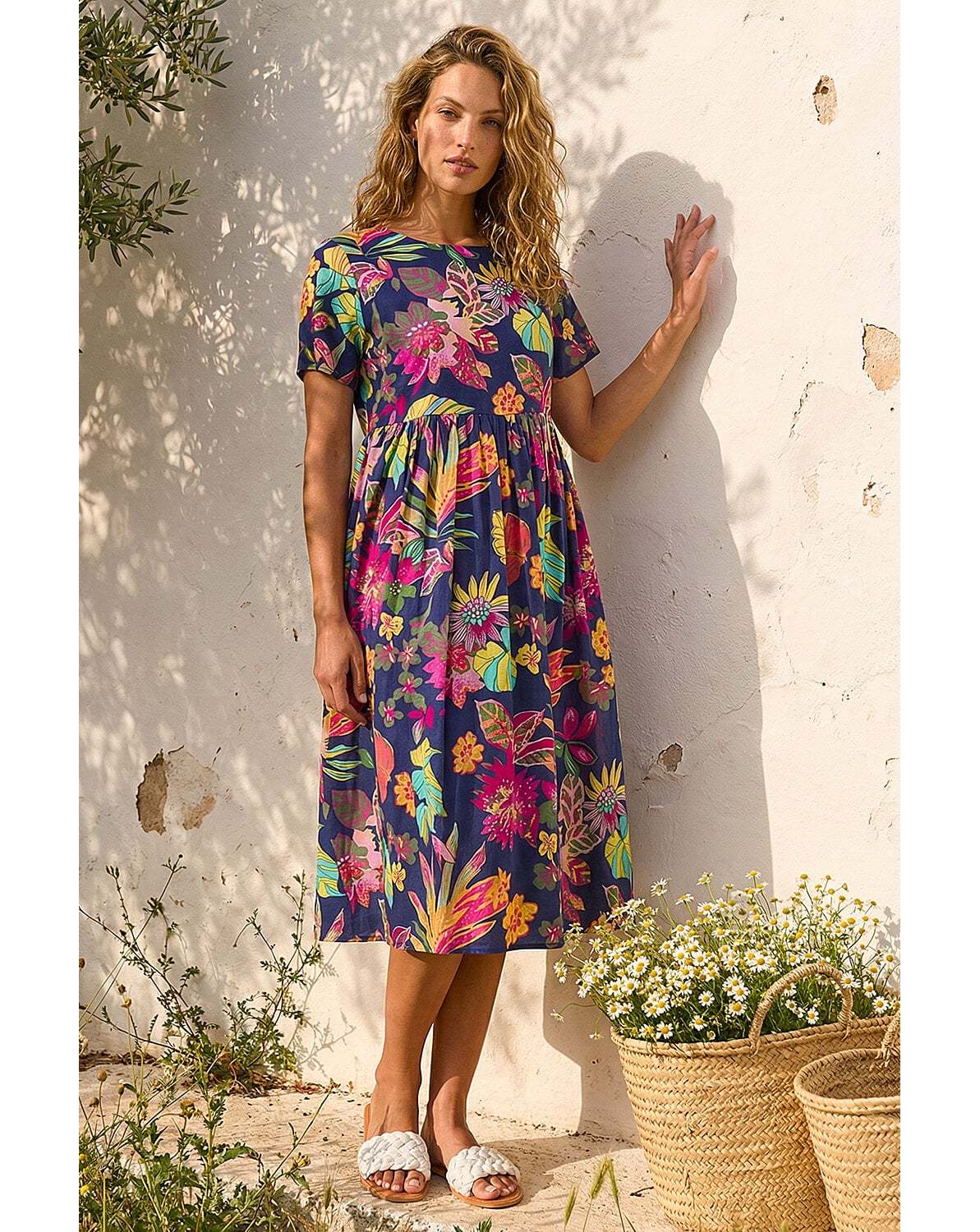 New In - Roman Floral Print Smock Midi Dress