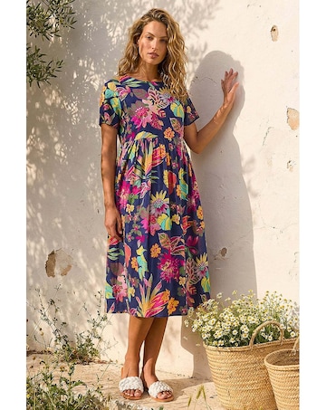 Roman Floral Print Smock Midi Dress