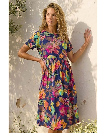 Roman Floral Print Smock Midi Dress