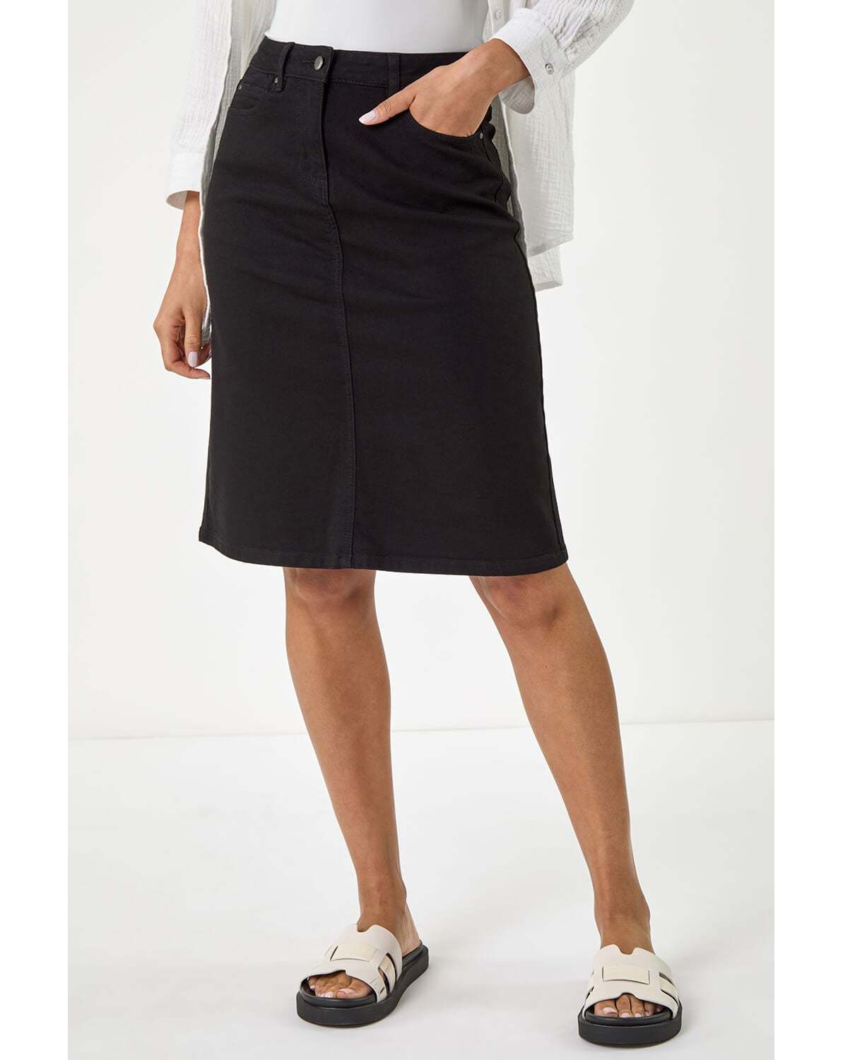 New In - Roman Cotton Denim Stretch A line Skirt
