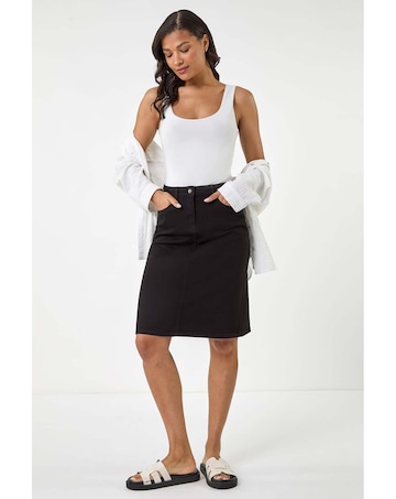 Roman Cotton Denim Stretch A line Skirt